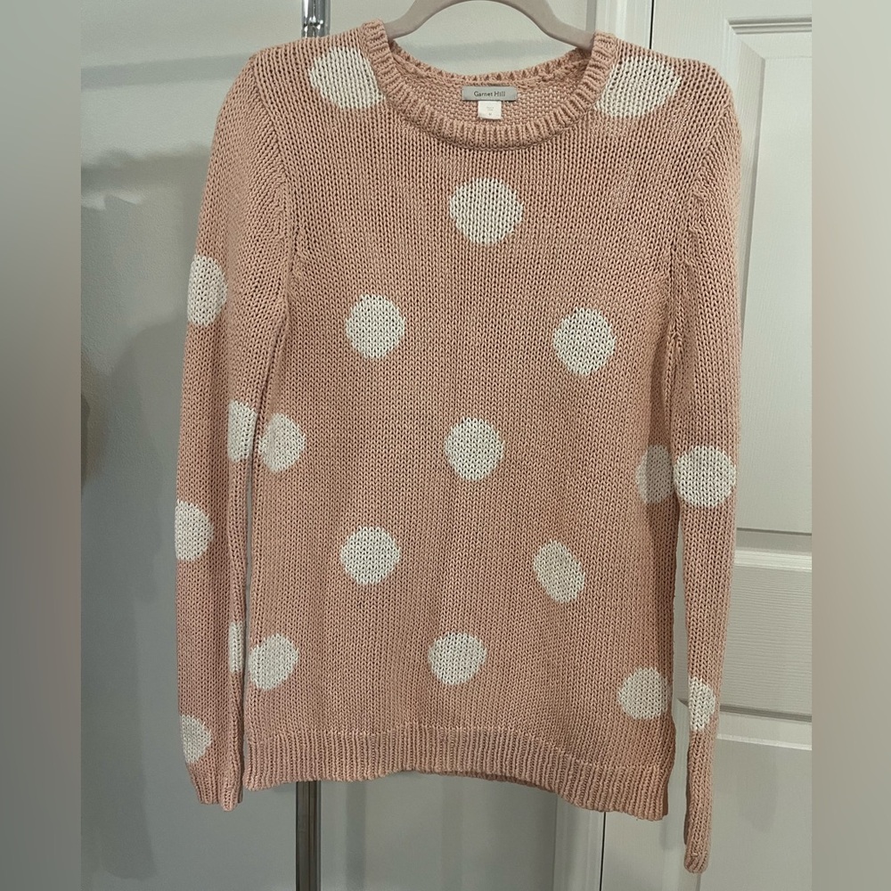 Garnet Hill Polka Dot Sweater - Pink and White